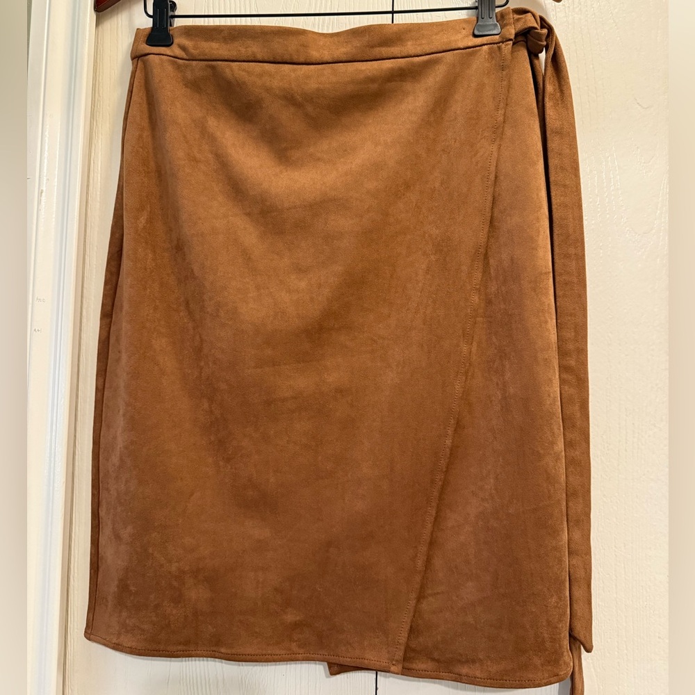 Lulu's Tan Asymmetrical Faux Suede Wrap Skirt size Medium NWT